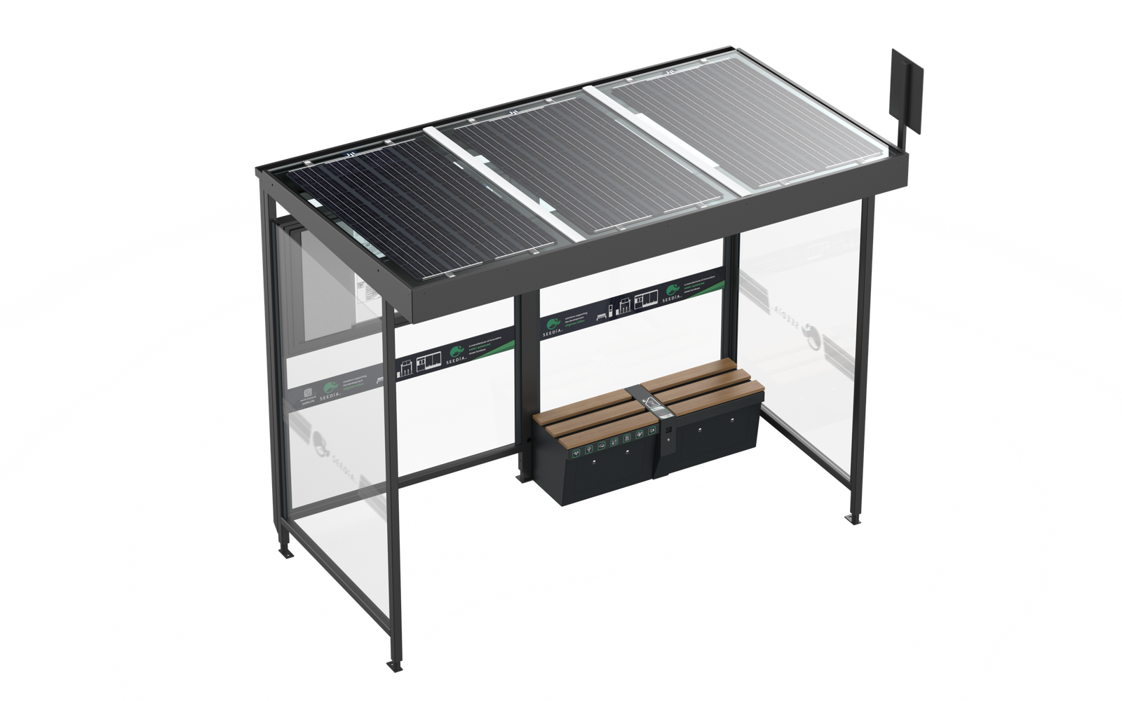SEEDiA Solar Bus Shelter met zonnepanelen en e-paper display — leverbaar in Deventer en omgeving